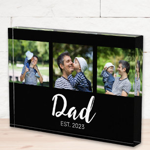 Dad Established Modern Bold Script Black 3 Photo Block