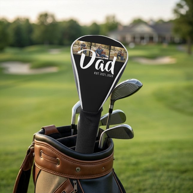 Dad Established Modern Bold Script Black 3 Photo Golf Head Cover (Dad Established Modern Bold Script Black 3 Photo Golf Head Cover)