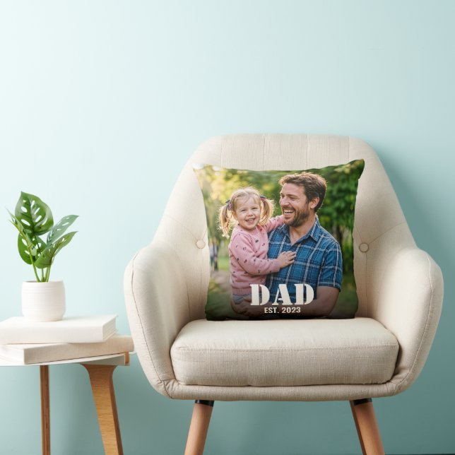 Dad Established Modern Bold Script Photo Cushion (Chair)