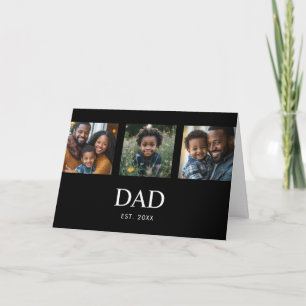 Dad Established Modern Bold Simple Black 3 Photo Card