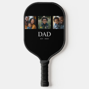 Dad Established Modern Bold Simple Black 3 Photo Pickleball Paddle