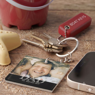 Dad Established Modern Bold Text Photo Key Ring