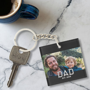 Dad Established Modern Bold Typography Photo Key Ring