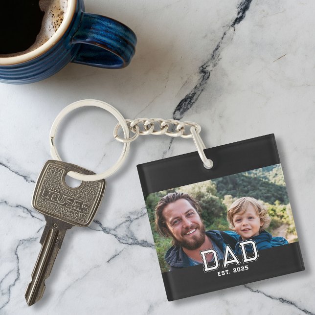Dad Established Modern Bold Typography Photo Key Ring (Creator Uploaded)