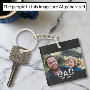 Dad Established Modern Bold Typography Photo Key Ring
