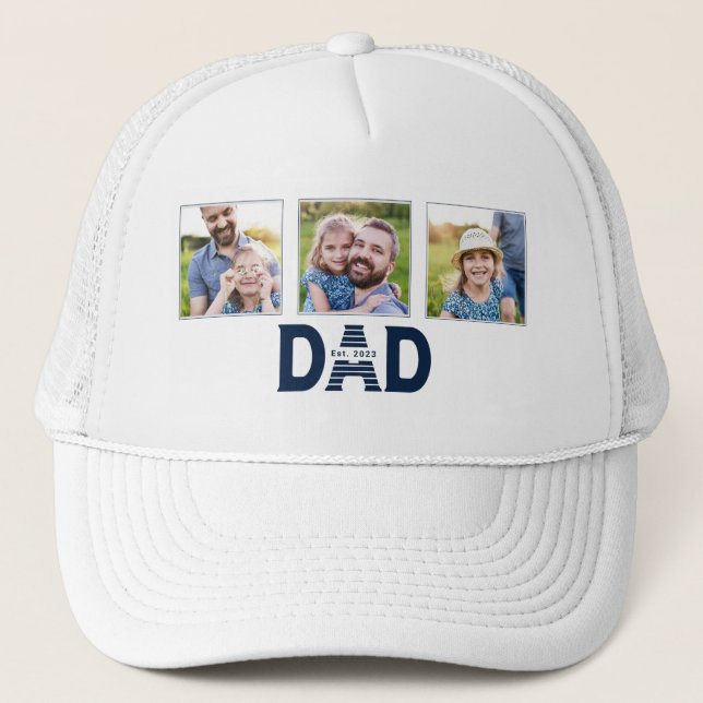 Dad Established Modern Fun 3 Photo Trucker Hat (Front)