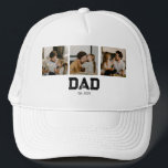 Dad Established Modern Fun 3 Photo Trucker Hat<br><div class="desc">Black White Dad Established Fun Bold Photo Design. Replace the photos with your own of your kids and change the years to the years you became a dad.</div>