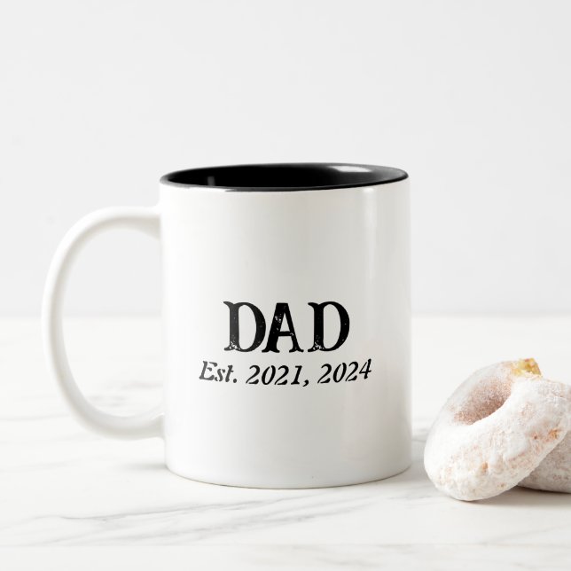 Dad Established Modern Minimalist Two-Tone Coffee Mug (With Donut)