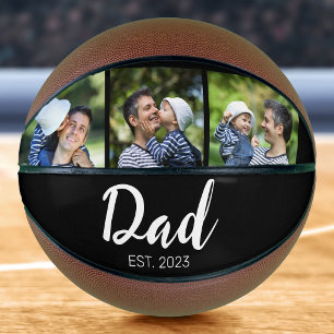 Dad Established Modern Script Black 3 Photo Basketball