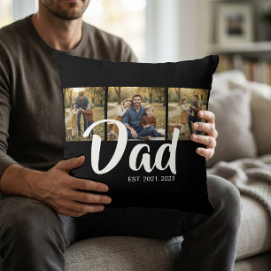 Dad Established Modern Script Black 3 Photo Cushion