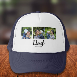 Dad Established Modern Script Black 3 Photo Trucker Hat