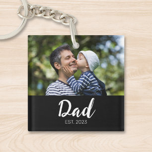 Dad Established Modern Script Photo Key Ring