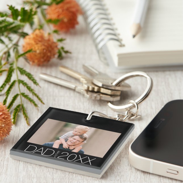 Dad Established Modern Script Photo  Key Ring (Front Right)