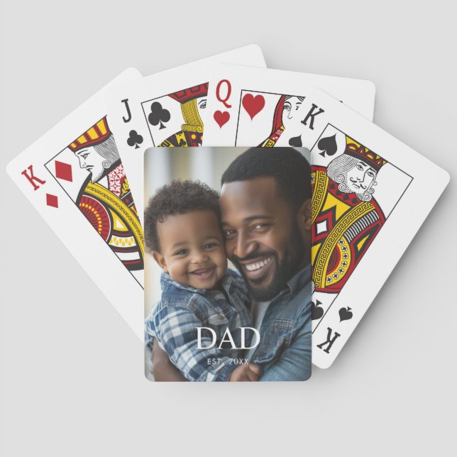 Dad Established Modern Simple Photo  Playing Cards (Back)