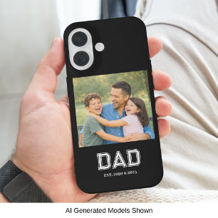 Dad Established Modern Text Photo Black iPhone 16 Case