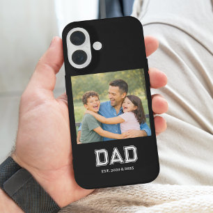 Dad Established Modern Text Photo Black iPhone 16 Case