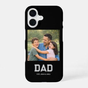 Dad Established Modern Text Photo Black iPhone 16 Case