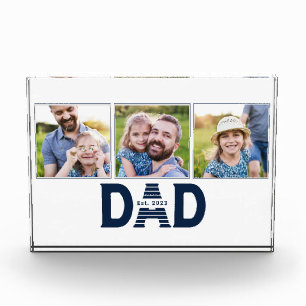 Dad Established Navy Blue Modern Fun 3 Photo Block