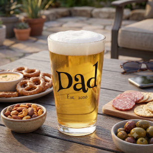 Dad Established New Dad Fun Text Bold Simple Beer Glass