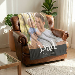 Dad Established Photo Black Fun Bold Simple Fleece Blanket