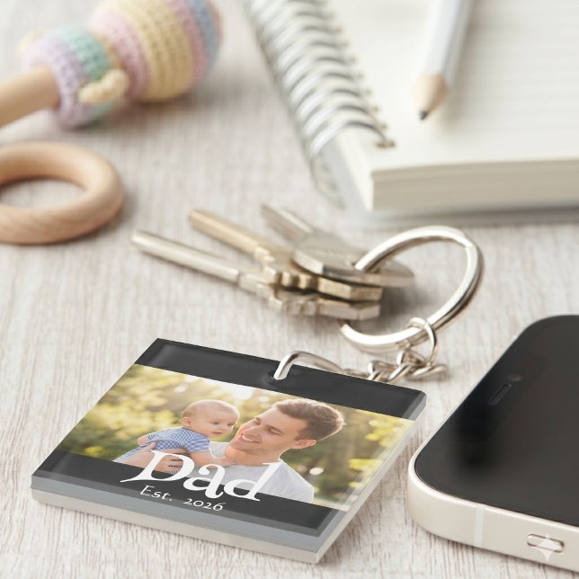 Dad Established Photo Black Fun Bold Simple Key Ring (Creator Uploaded)