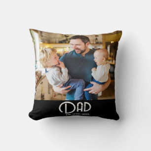 Dad Established Photo Black Grunge Script Cushion