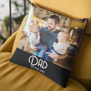 Dad Established Photo Black Grunge Script Cushion