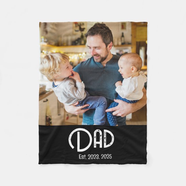 Dad Established Photo Black Grunge Script Fleece Blanket (Front)