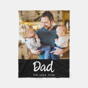 Dad Established Photo Black Script Fleece Blanket