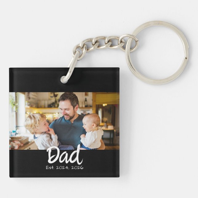 Dad Established Photo Black White  Key Ring (Back)