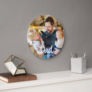 Dad Established Photo Black White Large Clock