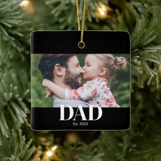  Dad Established Photo Ceramic Ornament (Tree)