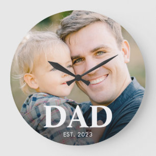 Dad Established Photo Fathers Day Large Clock