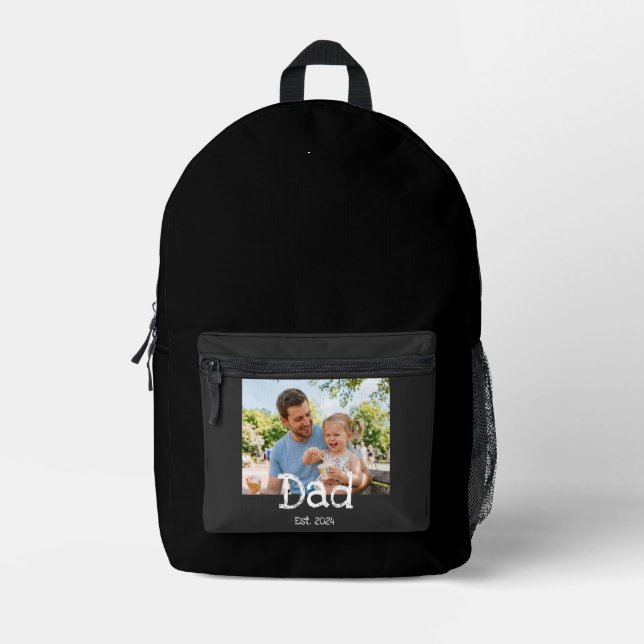 Dad Established Photo Fun Bold Black White Printed Backpack (Front)