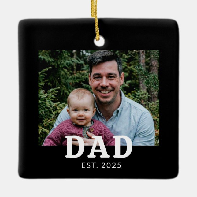 Dad Established Photo Gift  Ceramic Ornament (Front)