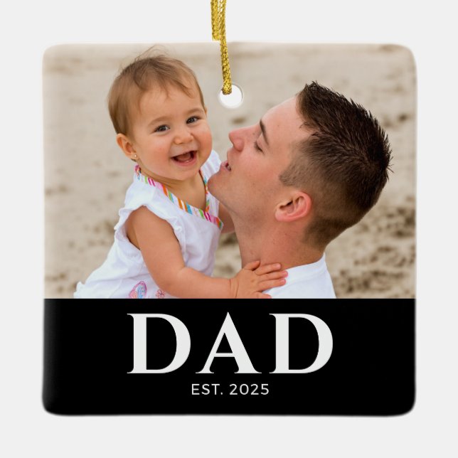 Dad Established Photo Keepsake Ceramic Ornament (Front)