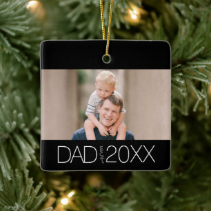 Dad Established Photo Modern Script  Ceramic Ornament