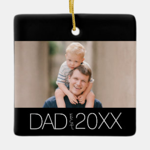 Dad Established Photo Modern Script  Ceramic Ornament