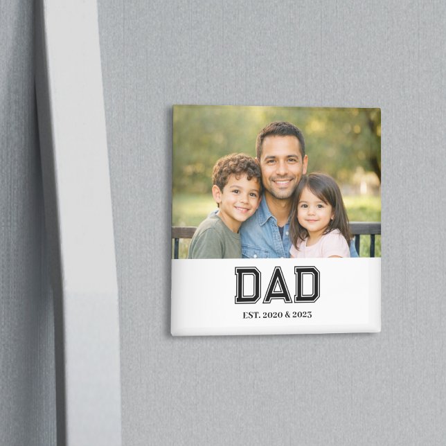 Dad Established Photo Modern Typography Gift Magnet (Modern Dad Established. design with bold sports-style text and a favorite photo!)