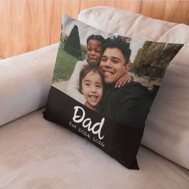 Dad Established Photo White Script Cushion (Creator Uploaded)