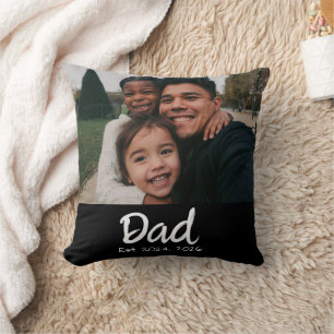 Dad Established Photo White Script Cushion