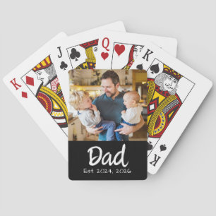 Dad Established Photo White Script Playing Cards