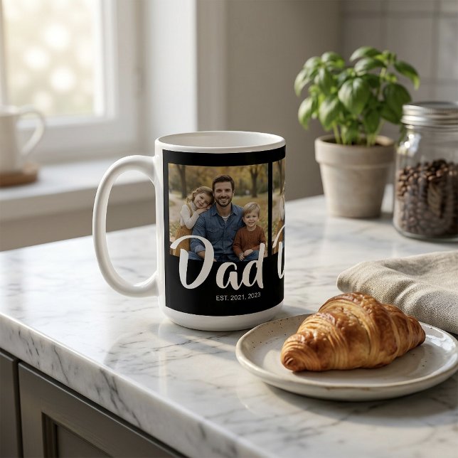 Dad Established Script Black 3 Photo Coffee Mug (Dad Established Script Black 3 Photo Coffee Mug)