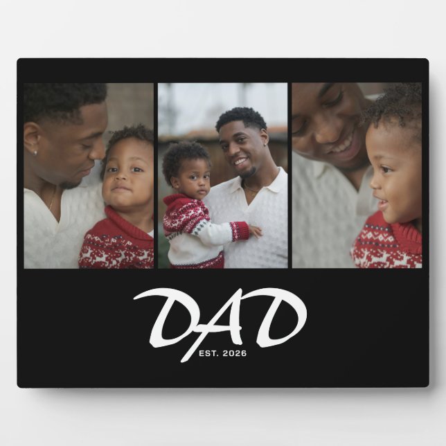 Dad Established Script Black 3 Photo Plaque (Front)