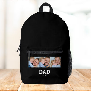 Dad Established Script Black 3 Photo Printed Backpack
