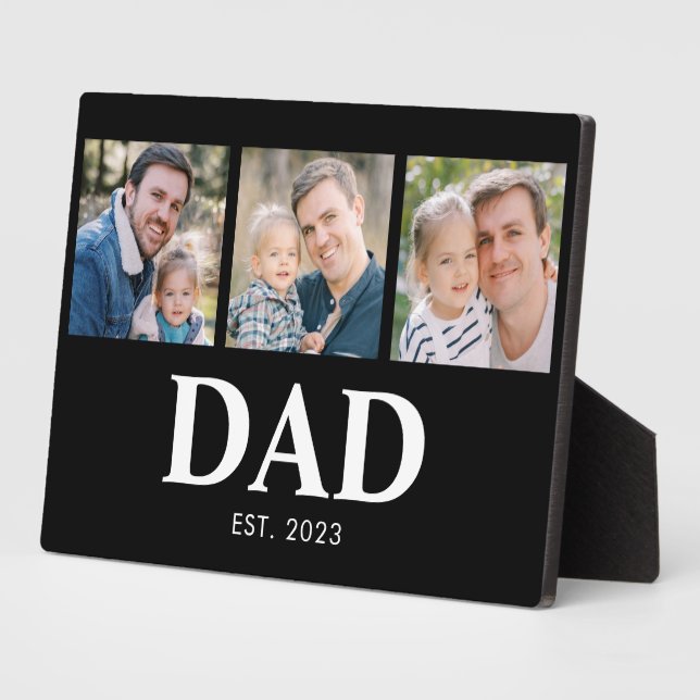 Dad Established Script Black 3 Picture Father Plaque (Side)
