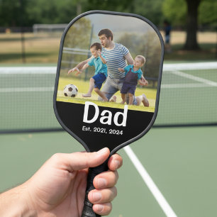 Dad Established Script Black Photo Pickleball Paddle
