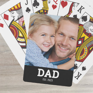 Dad Established Script Black Photo Playing Cards