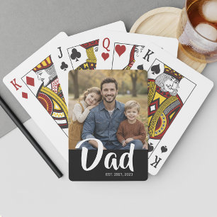 Dad Established Script Black Photo Playing Cards