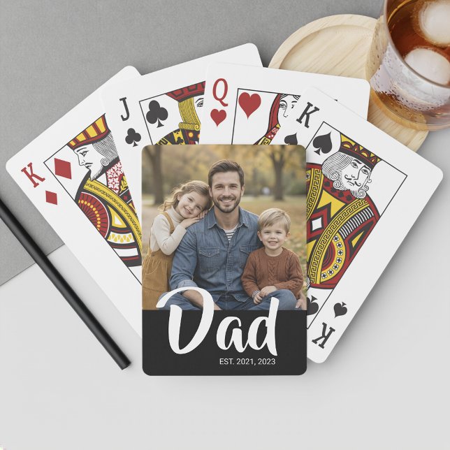 Dad Established Script Black Photo Playing Cards (Dad Established Script Black Photo Poker Cards)